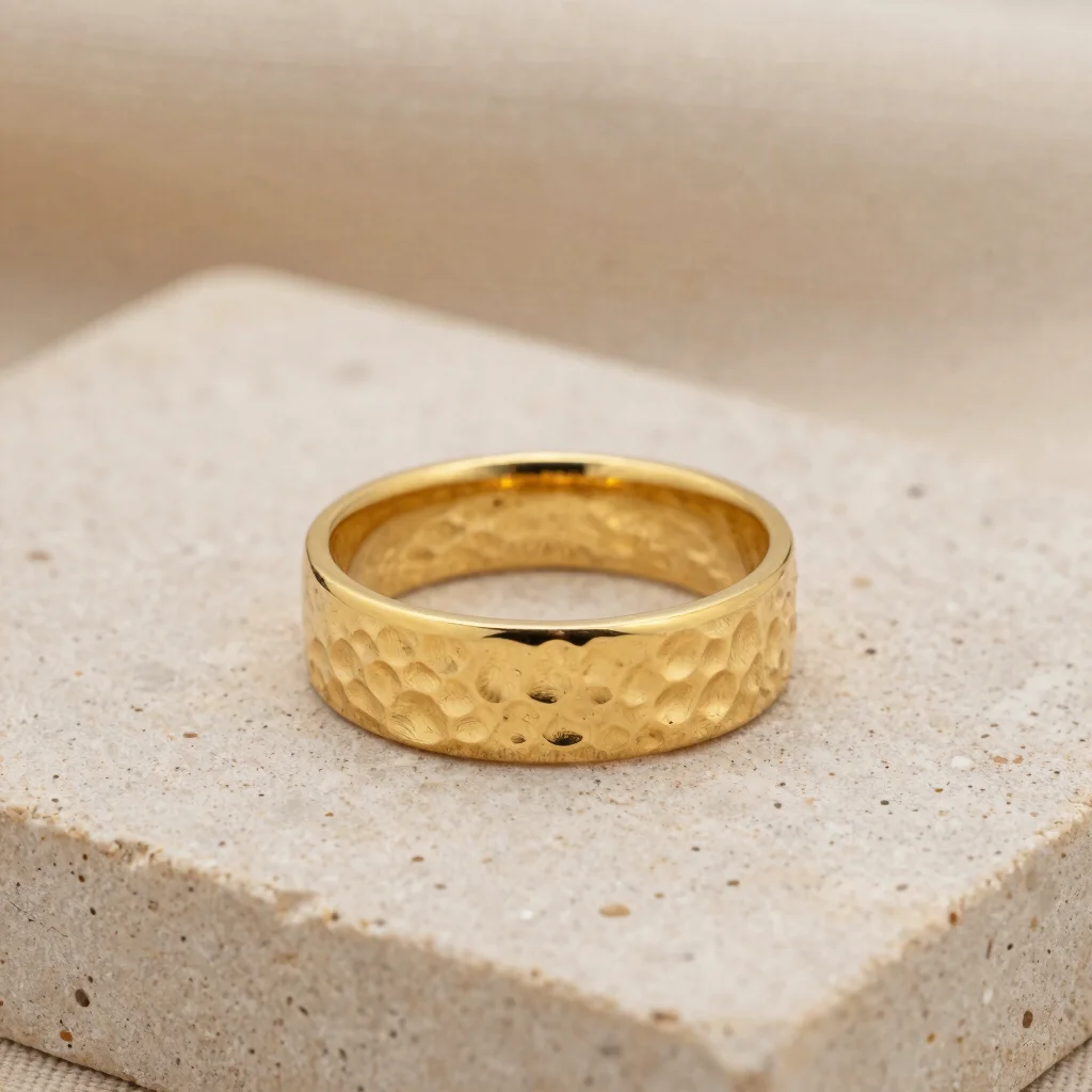 Anillo Dorado Texturizado Martillado